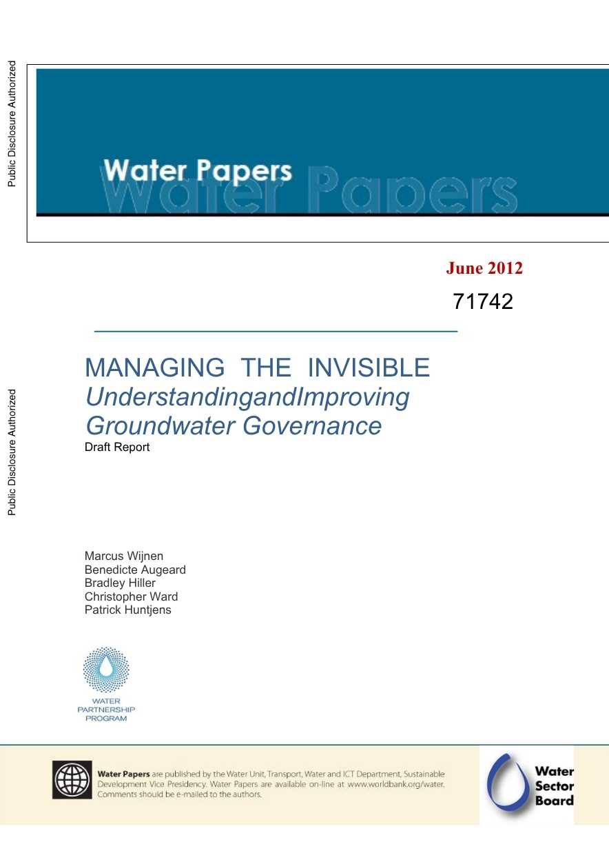 managing the invisible understanding and improving groundwater governance cover